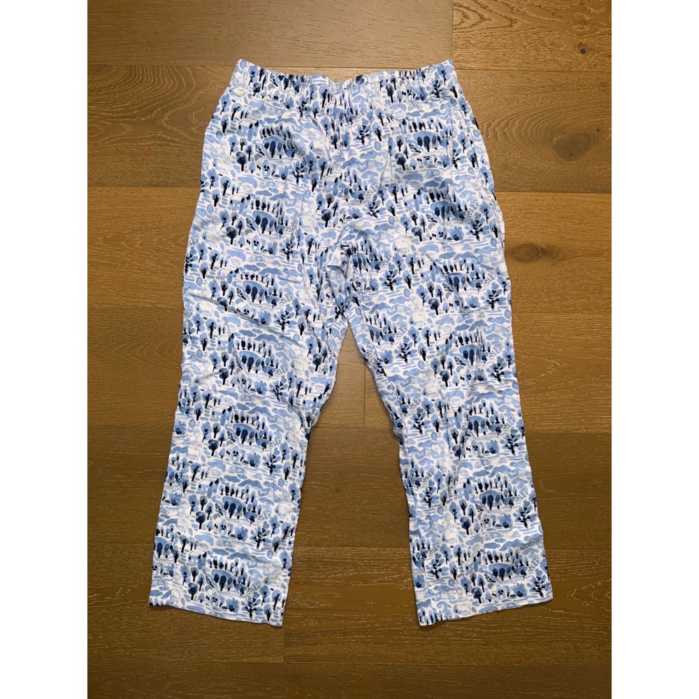 Lands End Blue White Landscape Print Cotton Pajama Pants XS 2-4 Lounge Bottoms